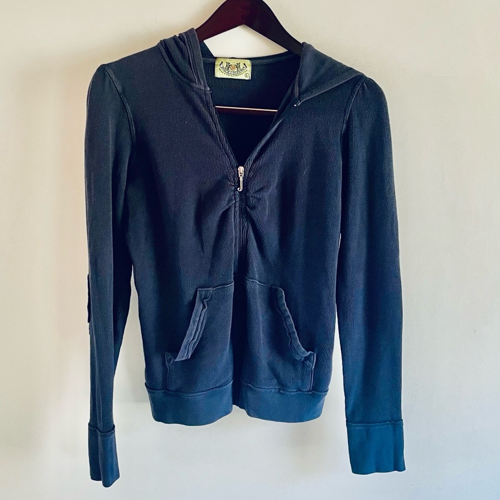 Juicy Couture Navy Waffle Knit Zip Front Hoodie sz M/L
